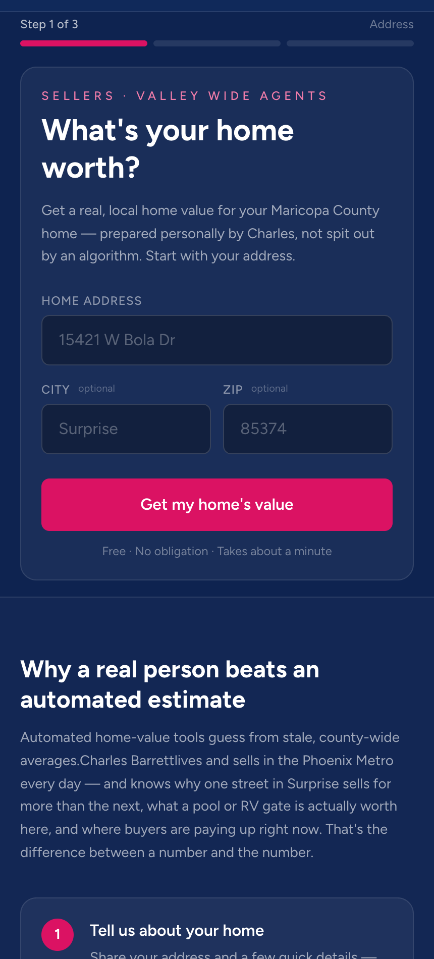 Home-valuation form step 1