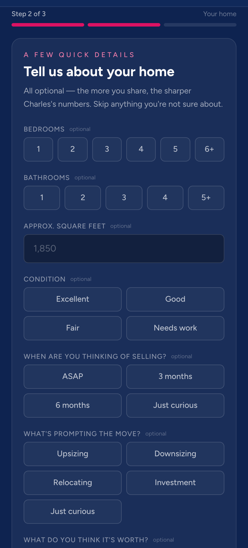 Home-valuation form step 2