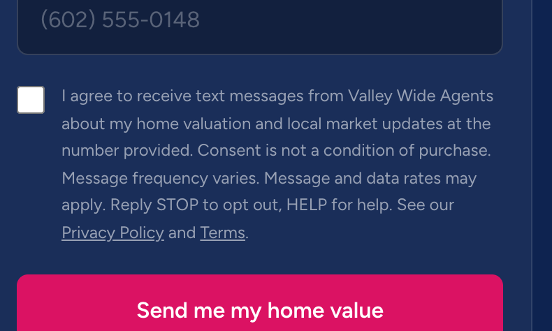 Home-valuation form step 3 checkbox